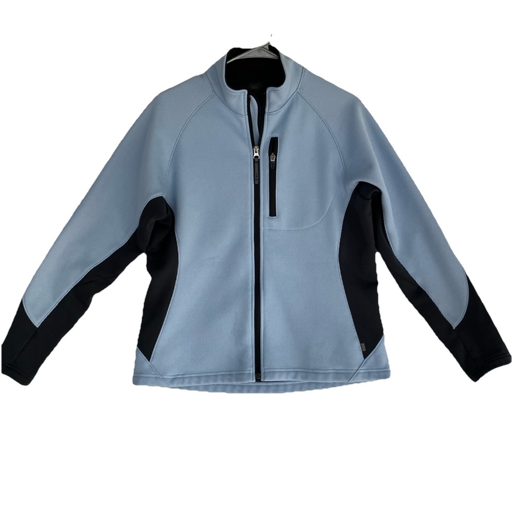 REI Softshell Jacket Women's L Blue Black Full Zip Fleece Lined Pullover